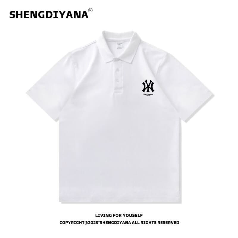 圣缔亚纳潮牌polo衫男2023新款商务休闲NY男士翻领短袖潮ins宽松大码打底P 黑色POLO XL(135斤-160斤)