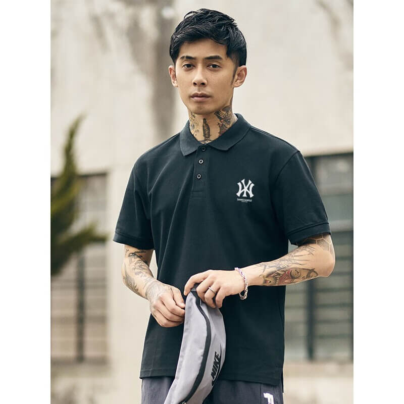 圣缔亚纳潮牌polo衫男2023新款商务休闲NY男士翻领短袖潮ins宽松大码打底P 黑色POLO XL(135斤-160斤)