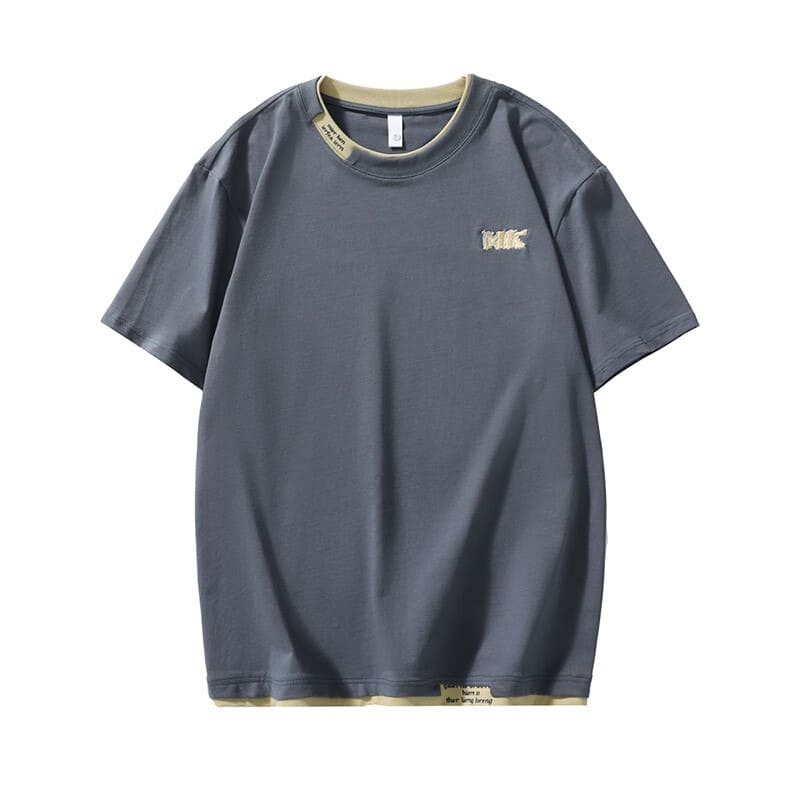 古先森假两件短袖t恤男宽松大码休闲上衣夏季纯棉半袖体恤圆领半截袖 白色 2XL【160-180斤】