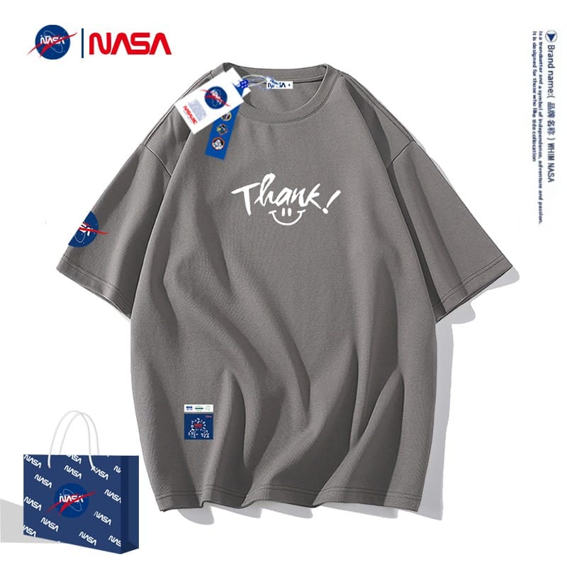 NASA男装联名夏季男士短袖t恤套装韩版潮流宽松半袖潮牌衣服裤子两件套青少年学生夏天运动休闲夏季套装 浅蓝色单T恤 XL