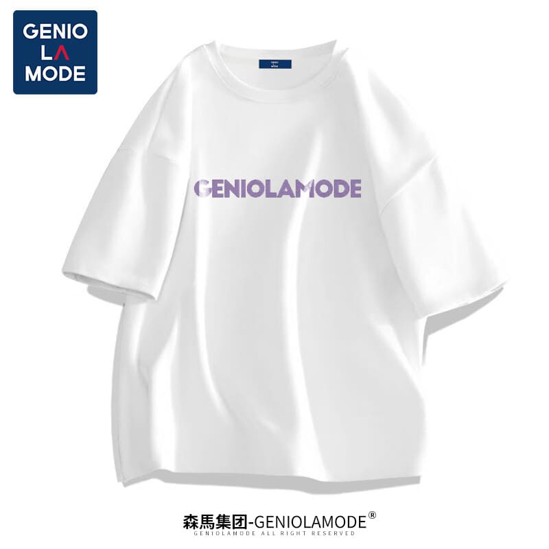 GENIOLAMODE森马集团短袖T恤男潮牌简约logo印花宽松百搭纯棉夏装 白色L