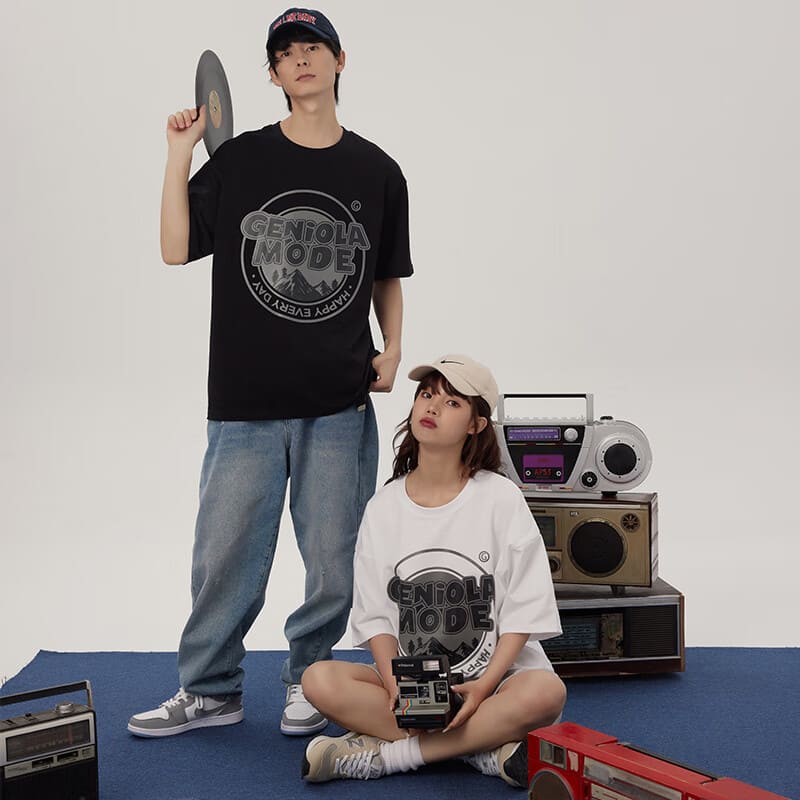 GENIOLAMODE森马集团短袖t恤男夏季纯棉国潮China大码肥仔显瘦圆领休闲体恤衫 黑色(大字母中国右下标) 2XL(155斤-175斤)